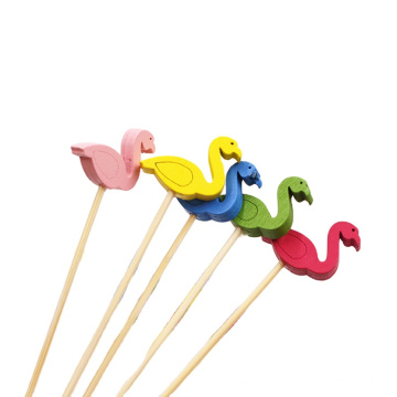 Popular flamingo Design Disposable Bamboo Fruit Cocktail Sticks Picks